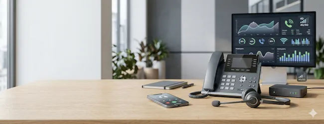 Solutions telecom entreprise — téléphone IP, écran monitoring, casque professionnel